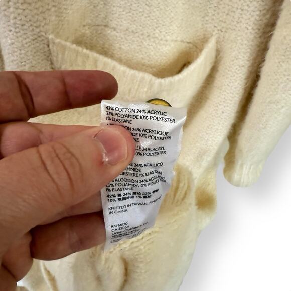 Anthropologie Pilcro Classic Longline Cardigan Womens L Ivory Cream Button Front - Picture 8 of 11